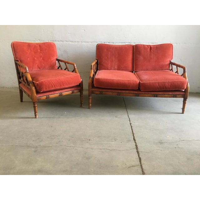 Set of Mid-Century Bamboo & Velvet Seating Set, in Good conditions. Designed 1960 to 1969