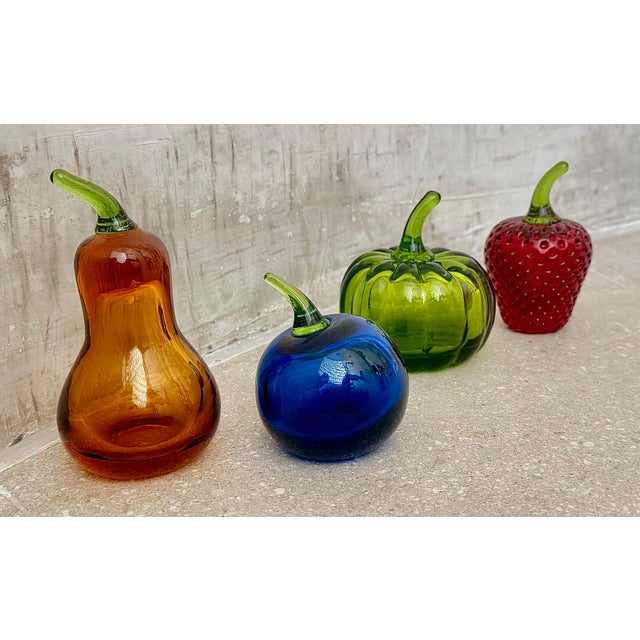 1970’s Vintage Handblown Glass Fruit by Rainbow Art Company/Viking Glass Company - Set of 4 For Sale - Image 11 of 11