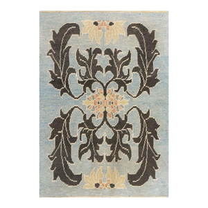 21st Century Turkish Donegal Oushak 4x6 Light Blue & Black Handmade Area Rug #1141501