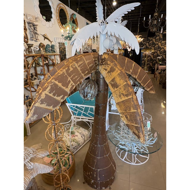 Vintage Palm Beach Palm Tree Coconuts Outdoor Patio Indoor Metal Tropical Statue For Sale - Image 11 of 12