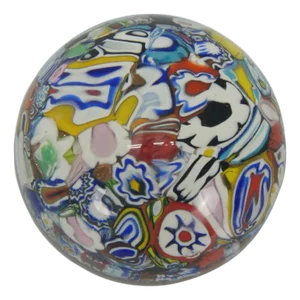 Vintage Italian Millefiori Scrambled Cane Art Glass Orb Desk Paperweight