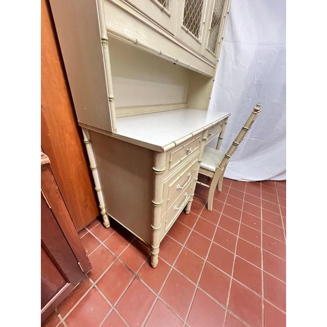 Thomasville Allegro Faux Bamboo Desk With Bookcase Hutch Top and Chair For Sale - Image 17 of 18