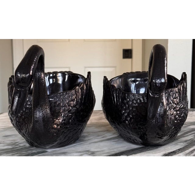 Glass 1930's Cambridge Glass Ebony Swan Centerpiece Cachepots - a Pair For Sale - Image 7 of 12