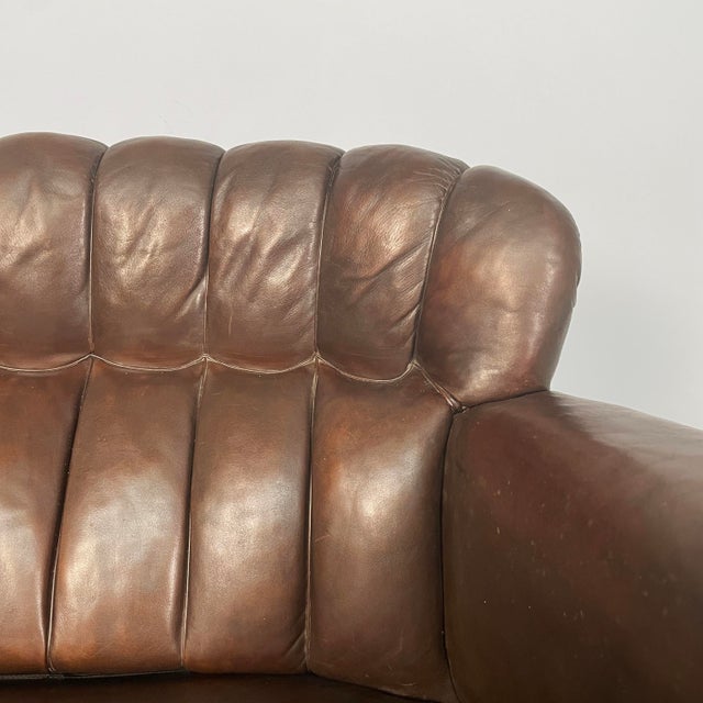 Italian Art Deco Brown Leather 2-Seater Sofa from Saracchi, 1930s For Sale - Image 6 of 18