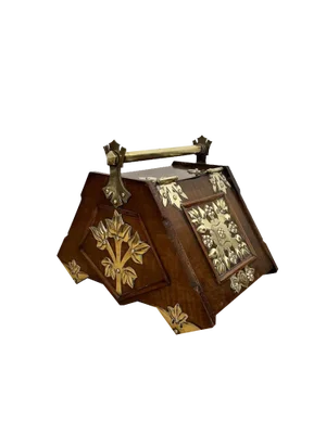 Antique Victorian Walnut and Brass Coal Box, 1880s