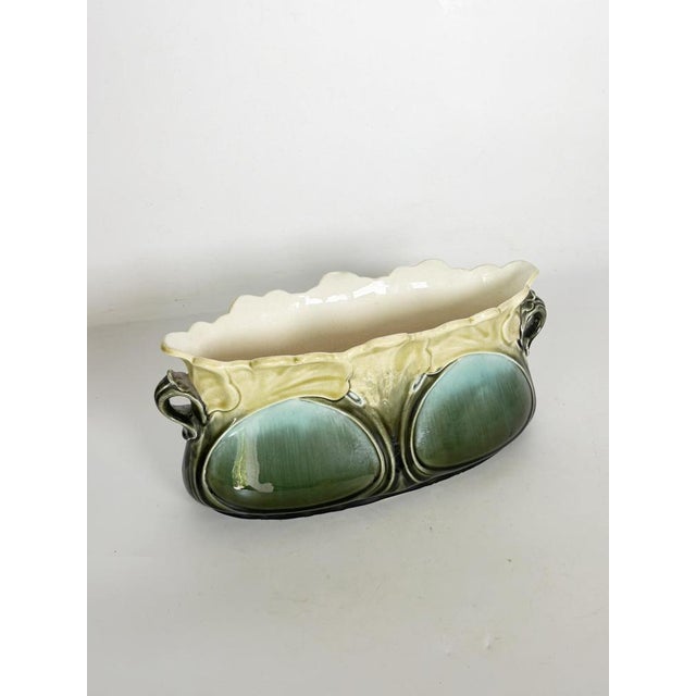 Art Nouveau Majolica Cachepot with Green and Blue Floral Decorations, France For Sale - Image 10 of 18