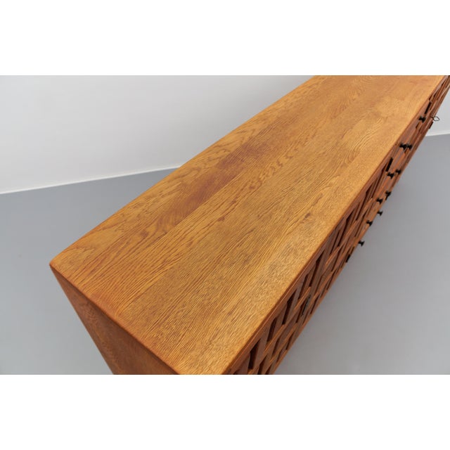 Large Brutalist Screwless Sideboard in Carved Oak, 1960s For Sale - Image 11 of 18