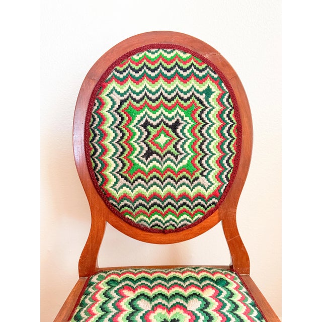 Wood Antique Needlepoint Sheraton Style Federal Oval Back Chair, c.1900 For Sale - Image 7 of 17