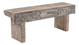 Indian Carved Front Rustic Teakwood Bench