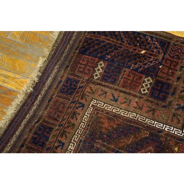 Late 19th Century 1890s Red Wine Medallion Antique Persian Baluch Prayer Carpet 3' X 4' 6'' Knotted Wool Rug For Sale - Image 5 of 9