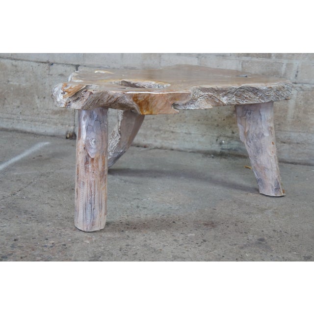 Late 20th Century 20th Century Rustic Teak Wood Live Edge Slab Coffee Table For Sale - Image 5 of 13
