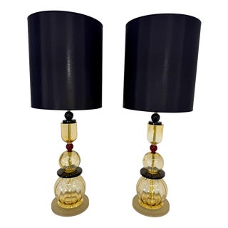 Italian Amber, Burgundy and Black Murano Glass Table Lamps, 2000s, Set of 2 For Sale