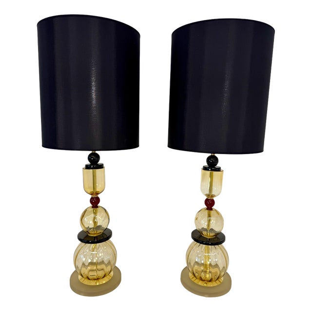 Italian Amber, Burgundy and Black Murano Glass Table Lamps, 2000s, Set of 2 For Sale