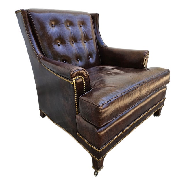 Hancock & Moore Chocolate Brown Tufted Leather Lounge Chair For Sale