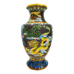 1940's Vintage Chinese Cloisonné Vase With Large Phoenix and Dragon Motif