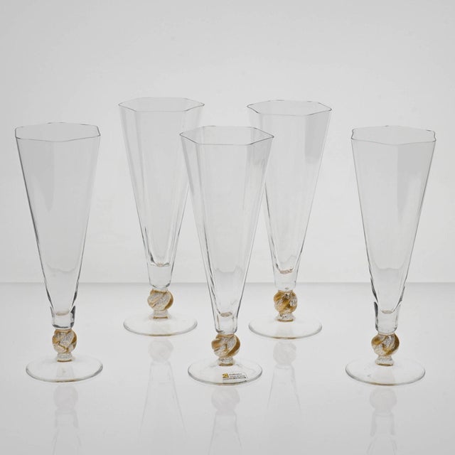 Hexagonal Flutes with Gold Inserts by Cenedese, Set of 5 For Sale - Image 16 of 18
