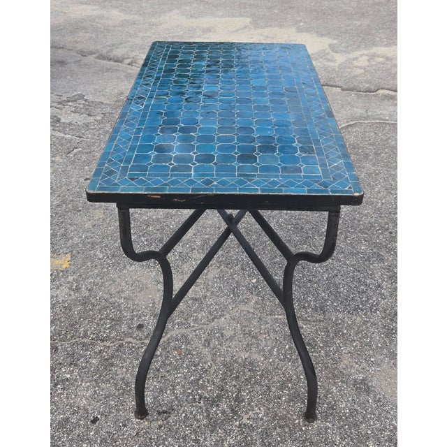 2020s 44" Rectangular Handmade Moroccan Petrol Blue Mosaic Table For Sale - Image 5 of 7