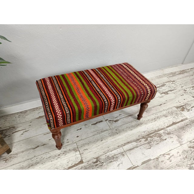 Handmade Boho Kilim Upholstered Bench For Sale - Image 4 of 10