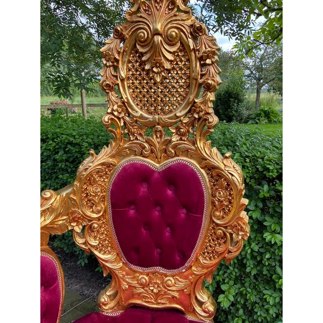 1970s Italian Baroque Gold Beech Red Velvet Chairs 2 PCS For Sale - Image 13 of 18