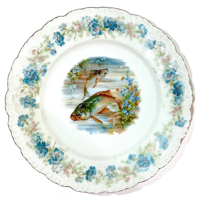 Shabby Chic Antique Edwardian Porcelain Fish Service for Eight - Joseph Schachtel, Germany- 9 Pieces For Sale - Image 3 of 12