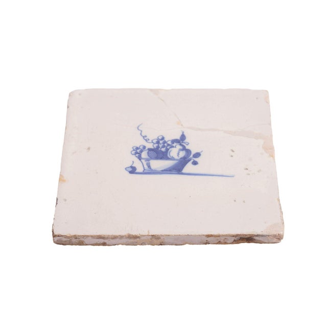 Set of 4 Rare Delft Tiles of Fruit, 17th Century For Sale - Image 9 of 14