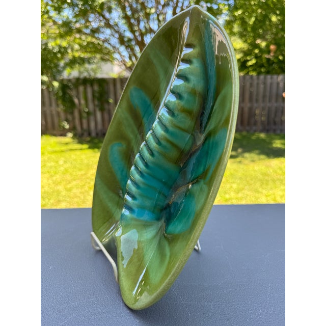 Green Vintage MCM California Pottery Usa 404 Green & Aqua Drip Glaze Ash or Catchall Tray For Sale - Image 8 of 13