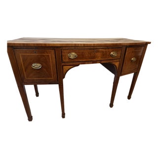 Antique English Regency Style Mahogany Sideboard / Server With Inlay & Brass Hardware For Sale