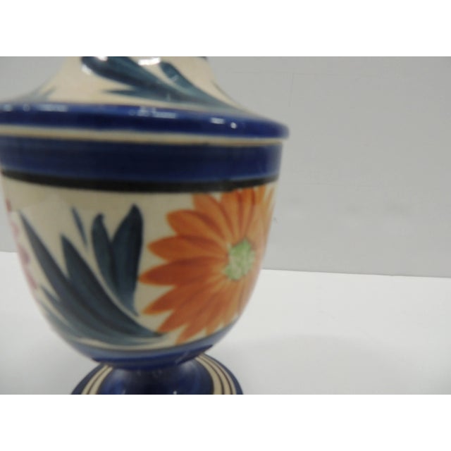 Early 20th Century Petite Antique Blue & Orange Ceramic Hand-Painted Cover Jar For Sale - Image 5 of 5