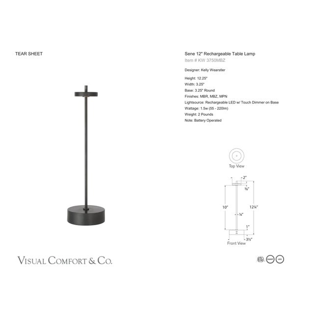 Kelly Wearstler by Visual Comfort Signature Sene 12" Rechargeable Table Lamp in Museum Bronze Designer: Kelly Wearstler...