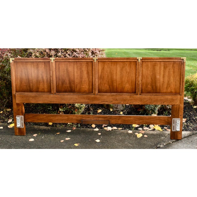 Brown Vintage Henredon King Size Walnut MCM Style Headboard W/Brass Fittings For Sale - Image 8 of 13