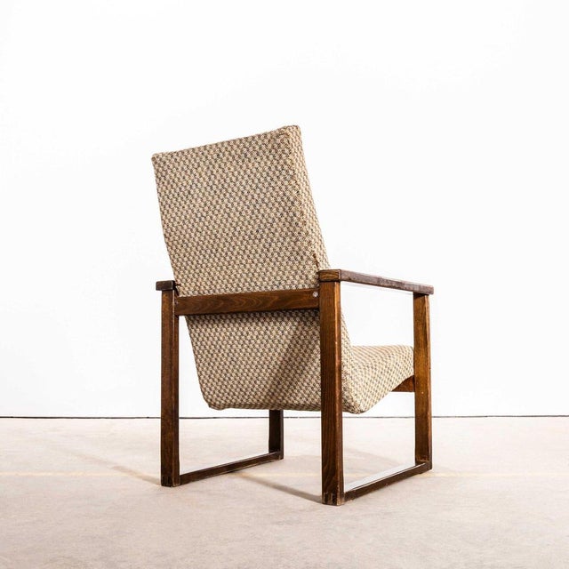 Wood Vintage Lounge Chair with Square Frame and Off-White Diamond Pattern, 1950s For Sale - Image 7 of 11