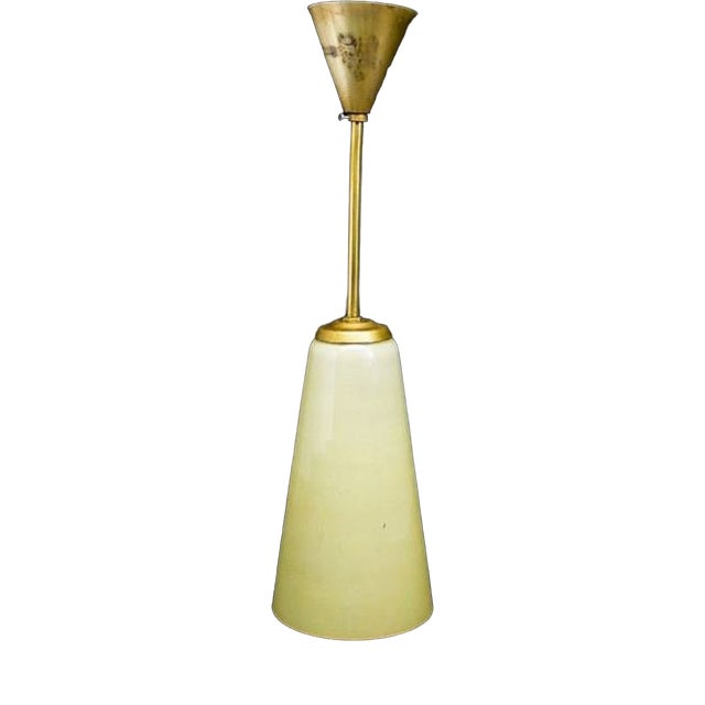 Mid-Century Pendant Lamp in Glass and Brass, 1950s For Sale