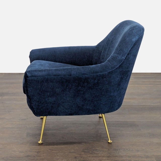 Modern West Elm Phoebe Ink Blue Lounge Chair With Gold Metal Legs For Sale - Image 3 of 7