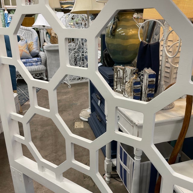 Wood Geometric Fretwork Chinoiserie King Headboard For Sale - Image 7 of 8