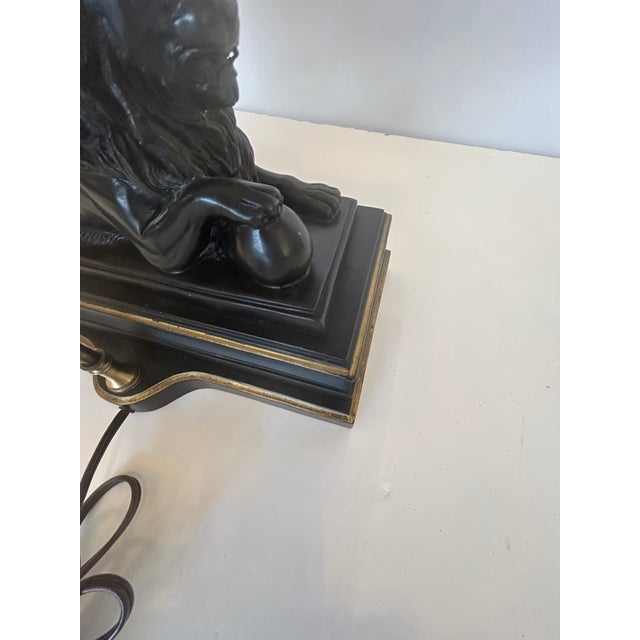 Metal Black & Gold Lion Motif Table Lamp For Sale - Image 7 of 11