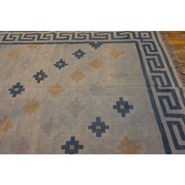 1930s White Geometric Modern Antique Indian Dhurrie Rug 4'9" X 67'8" Handknotted Cotton Carpet For Sale - Image 9 of 10