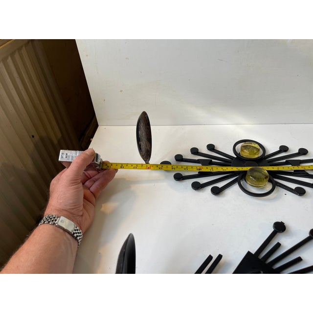 Metal Vintage Danish Brutalist Iron and Glass Wall Candleholders by Dantoft, 1970s, Set of 2 For Sale - Image 7 of 11