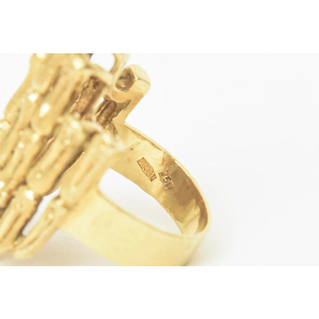 Vintage 18k Gold Italian Sculptural Bamboo Design Elongated Ring, Size 6.5 For Sale - Image 4 of 12