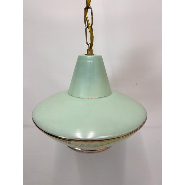 French Green Glass Pendant Lamp, 1950s For Sale - Image 6 of 13