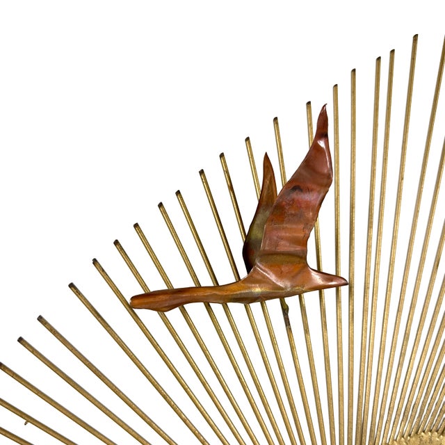 Vintage 1960s Birds in Flight Wall Sculpture Starburst Brass Copper Mid-Century Modern Metal Art For Sale - Image 13 of 15