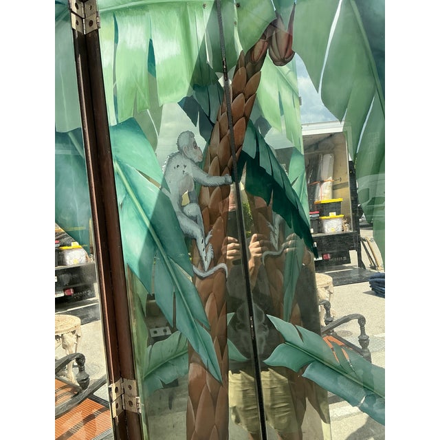 Wood Vintage Eglomise Hand Painted Mirrored Screen For Sale - Image 7 of 12