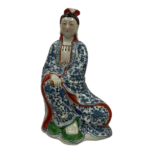 Early 20th Century Chinese Blue and White Porcelain Kwan Yin Statuary