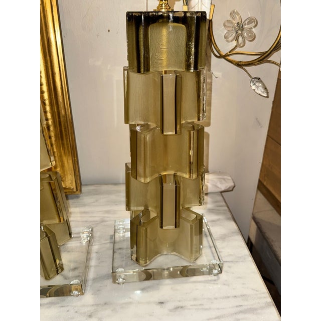 Pair of Murano Modernist Matte Gold Lamps For Sale - Image 4 of 5
