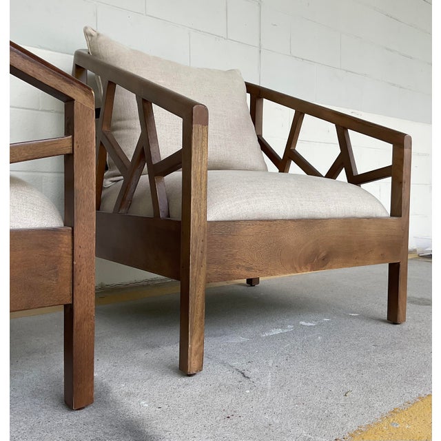 Contemporary Organic Modern Carved Mango Wood Club Chairs Pair For Sale - Image 3 of 9