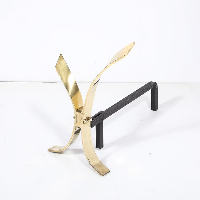 Brass Pair of Mid-Century Modernist Andirons in Polished Brass by Donald Deskey For Sale - Image 8 of 10