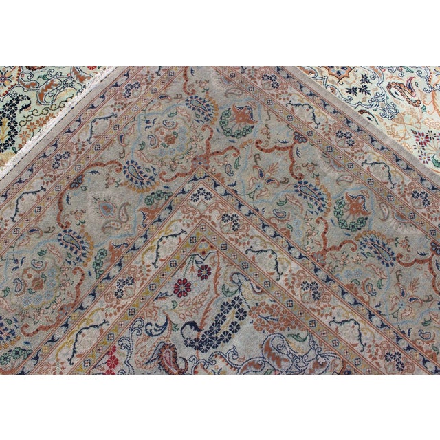 Fine Persian Kashan in Celadon Green, Light Blue Field Intricate Floral Motifs For Sale In Atlanta - Image 6 of 12