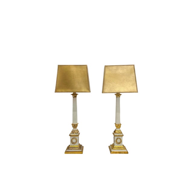 Neoclassical Fluted Column Table Lamps with Laurel Wreath, 1970s, Set of 2 For Sale - Image 13 of 13