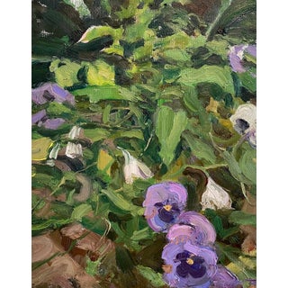 Flower Array by Jim Beckner | Oil on canvas Painting of purple flowers in a green setting For Sale