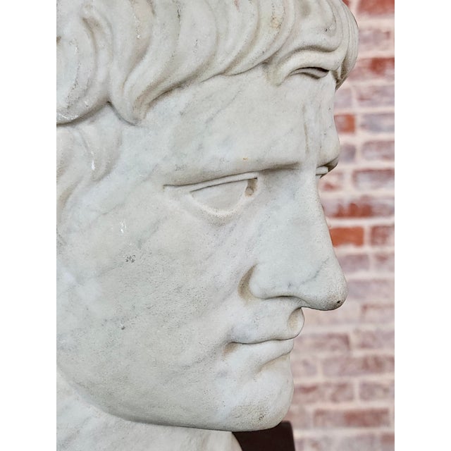 Italian Antique Marble Head of a Roman Emperor With Stand For Sale - Image 3 of 10