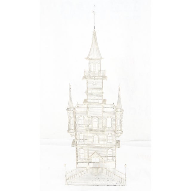 Mid-Century Modern 53" Tall c1960s Very Fine Wall Wire Sculpture of Castle House Architecture For Sale - Image 3 of 17